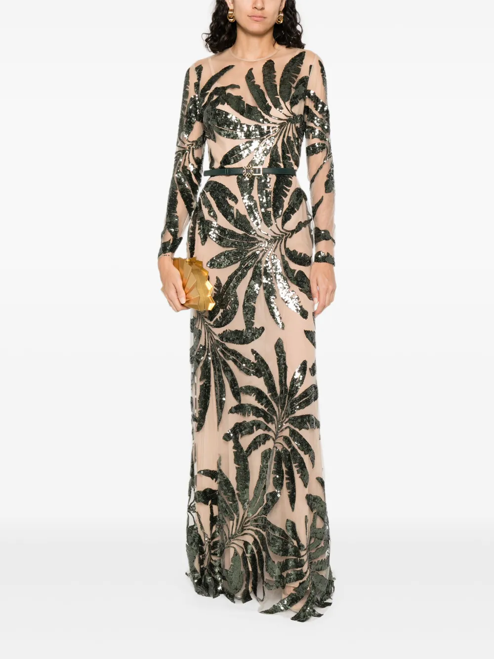 Elie Saab embroidered tulle maxi dress - Groen