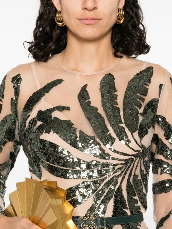 Elie Saab Embroidered Tulle Maxi Dress | Green | FARFETCH