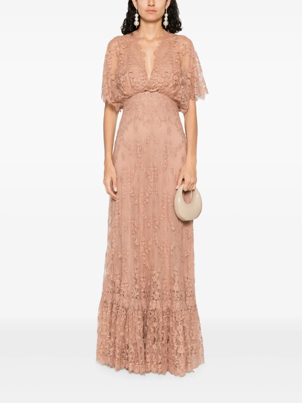 Elie Saab V-neck midi lace dress - Roze