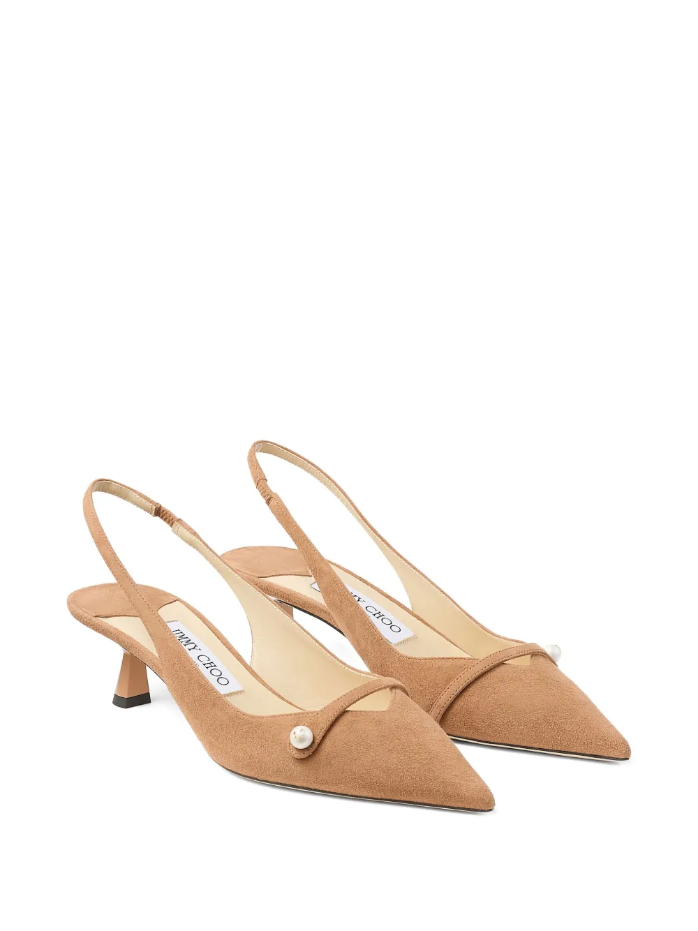 Jimmy Choo 45mm Amita pearl-embellished slingback pumps Neutrals