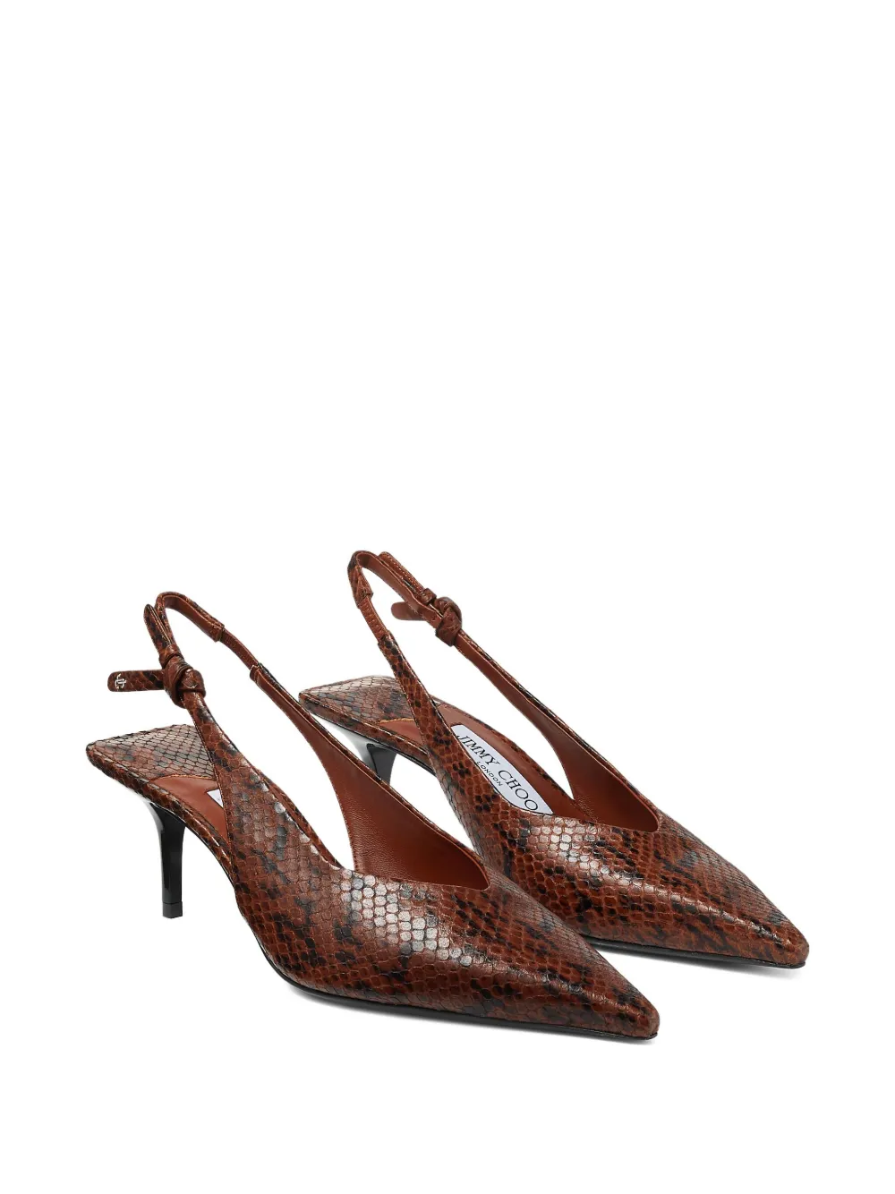 Jimmy Choo 60 mm Camie slingback pumps met slangen-effect Bruin