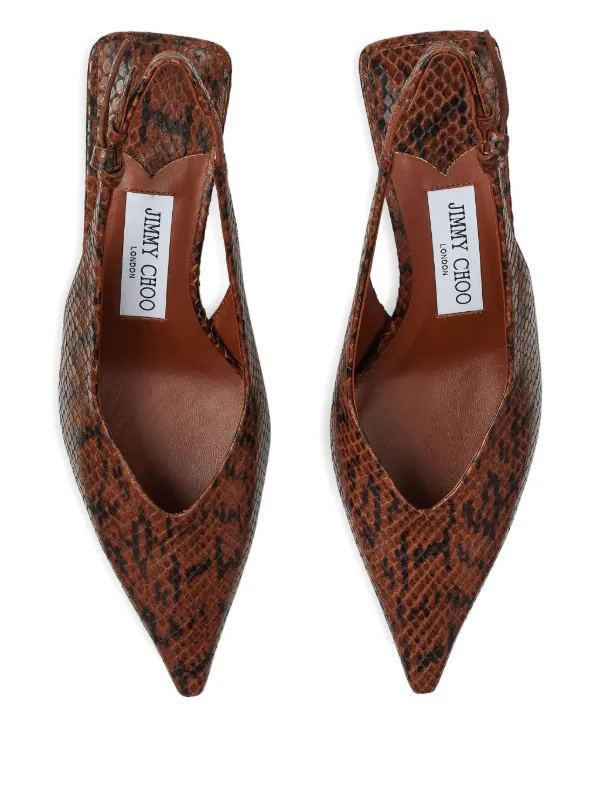 Jimmy Choo 60mm Camie snakeskin-effect Slingback Pumps | Brown