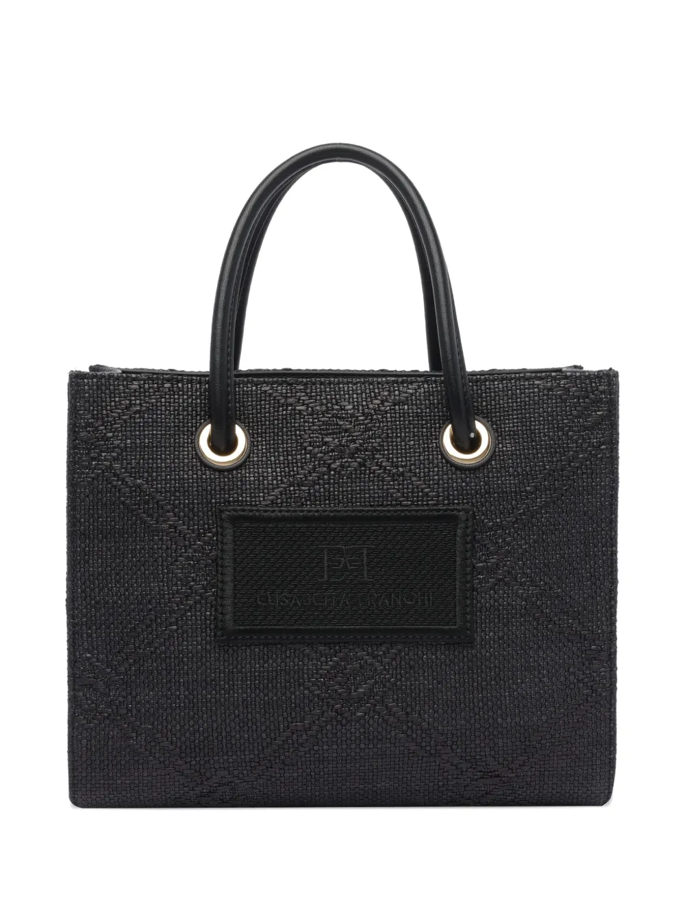Elisabetta Franchi ロゴアップリケ トートバッグ - ブラック Elisabetta Franchi ロゴアップリケ トートバッグ - ブラック