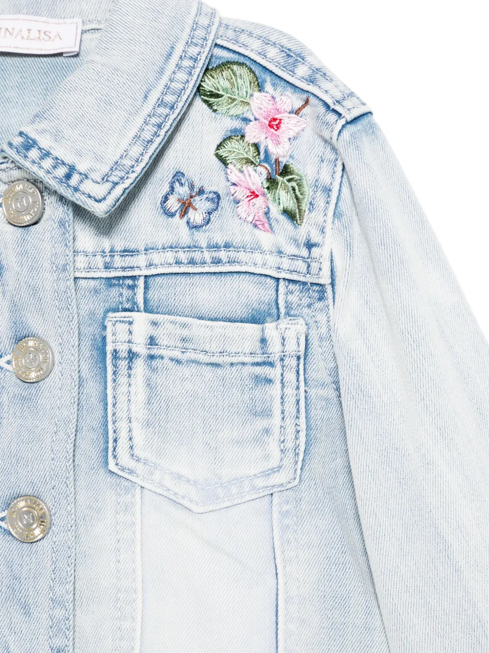 Monnalisa embroidered denim jacket Blauw