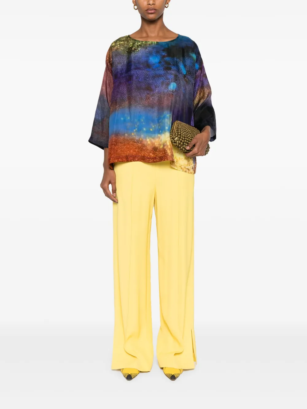 YAVI Zijden blouse - Blauw