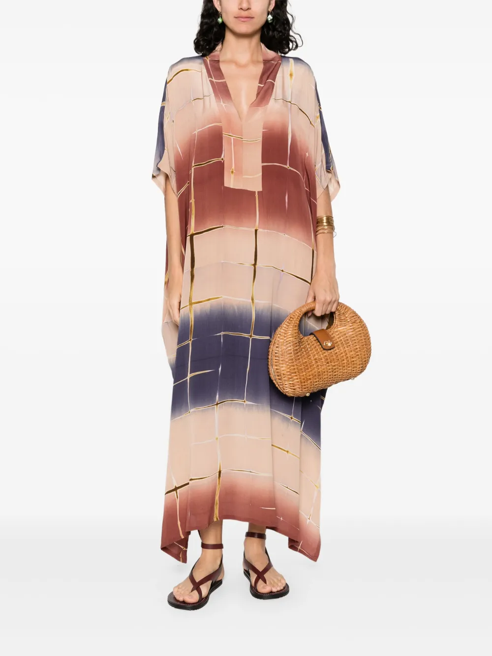YAVI Maxi-jurk met geometrische print - Beige
