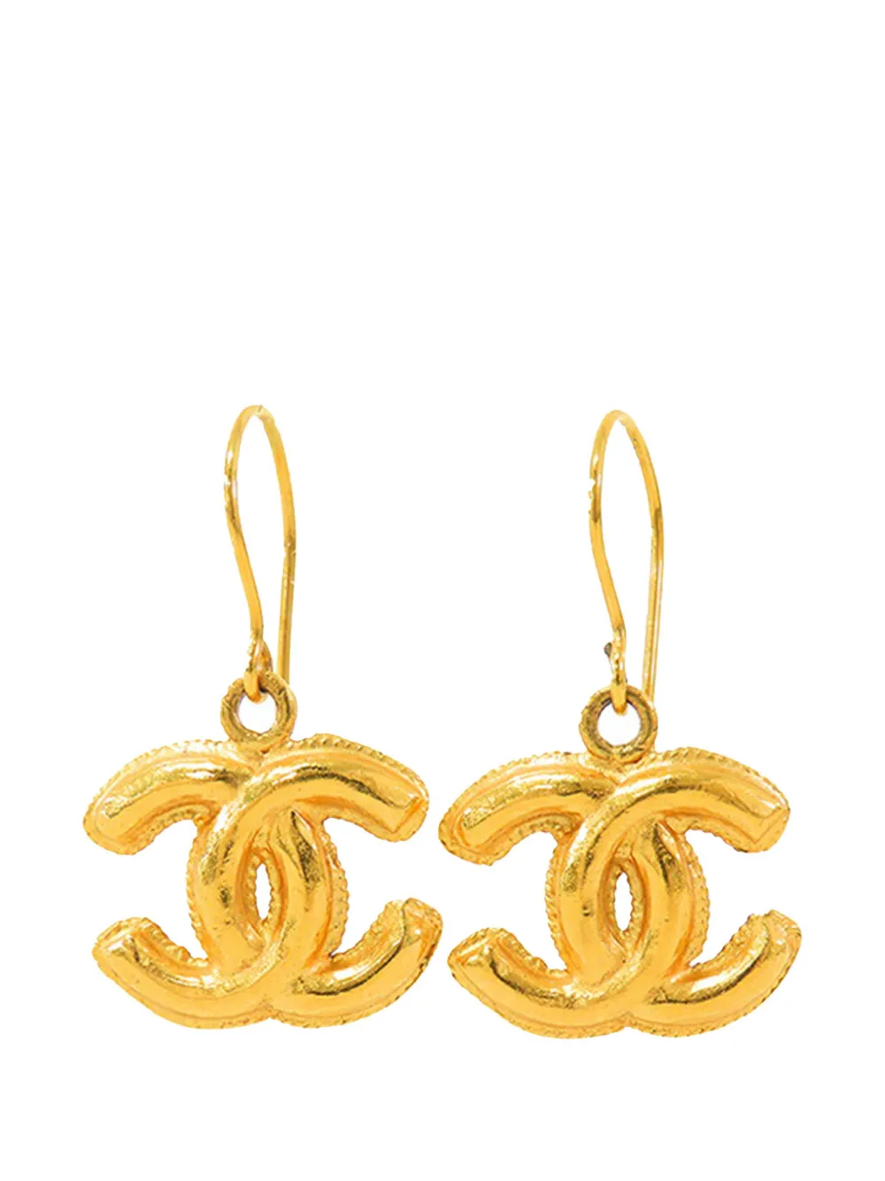 Pre-owned Chanel 1999 Gold Plated Cc Drop Hook Earrings Costume Earrings
