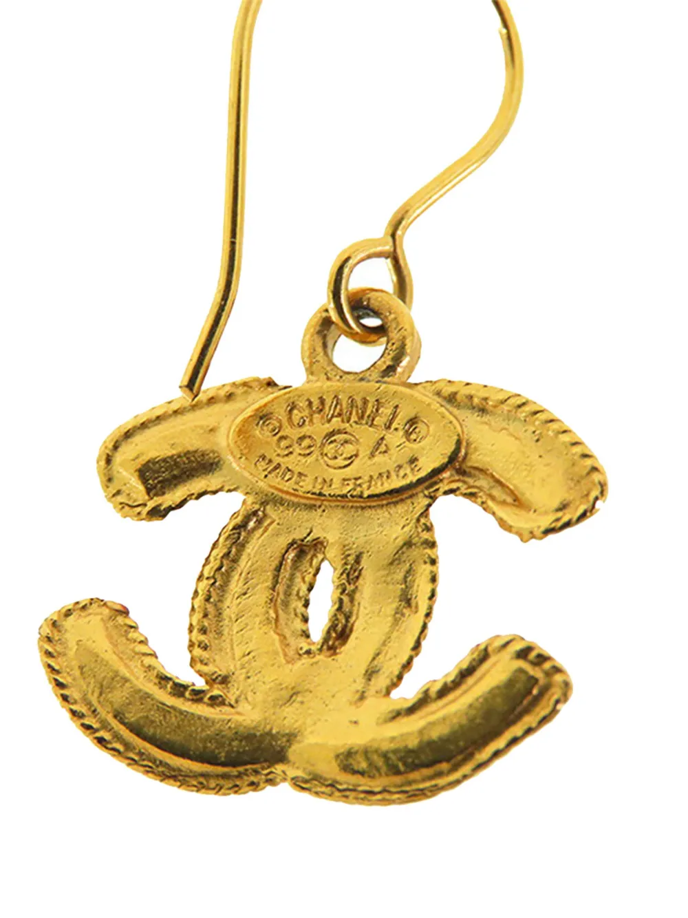 Pre-owned Chanel 1999 Gold Plated Cc Drop Hook Earrings Costume Earrings