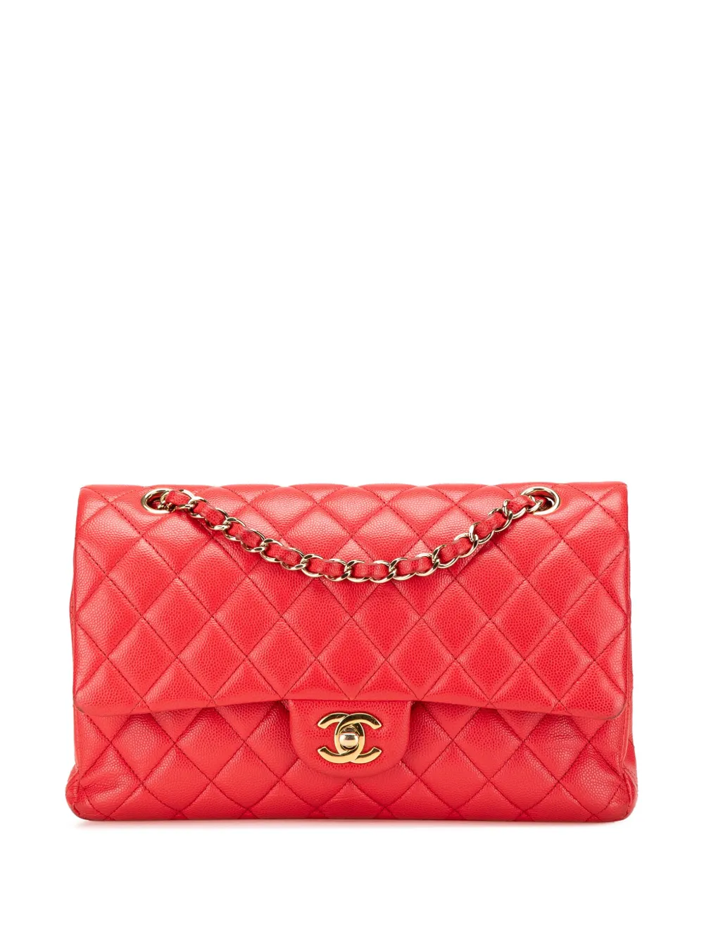 CHANEL Pre-Owned 2019 ミディアム クラシック キャビア ダブルフラップ ショルダーバッグ - レッド CHANEL Pre-Owned 2019 ミディアム クラシック キャビア ダブルフラップ ショルダーバッグ - レッド