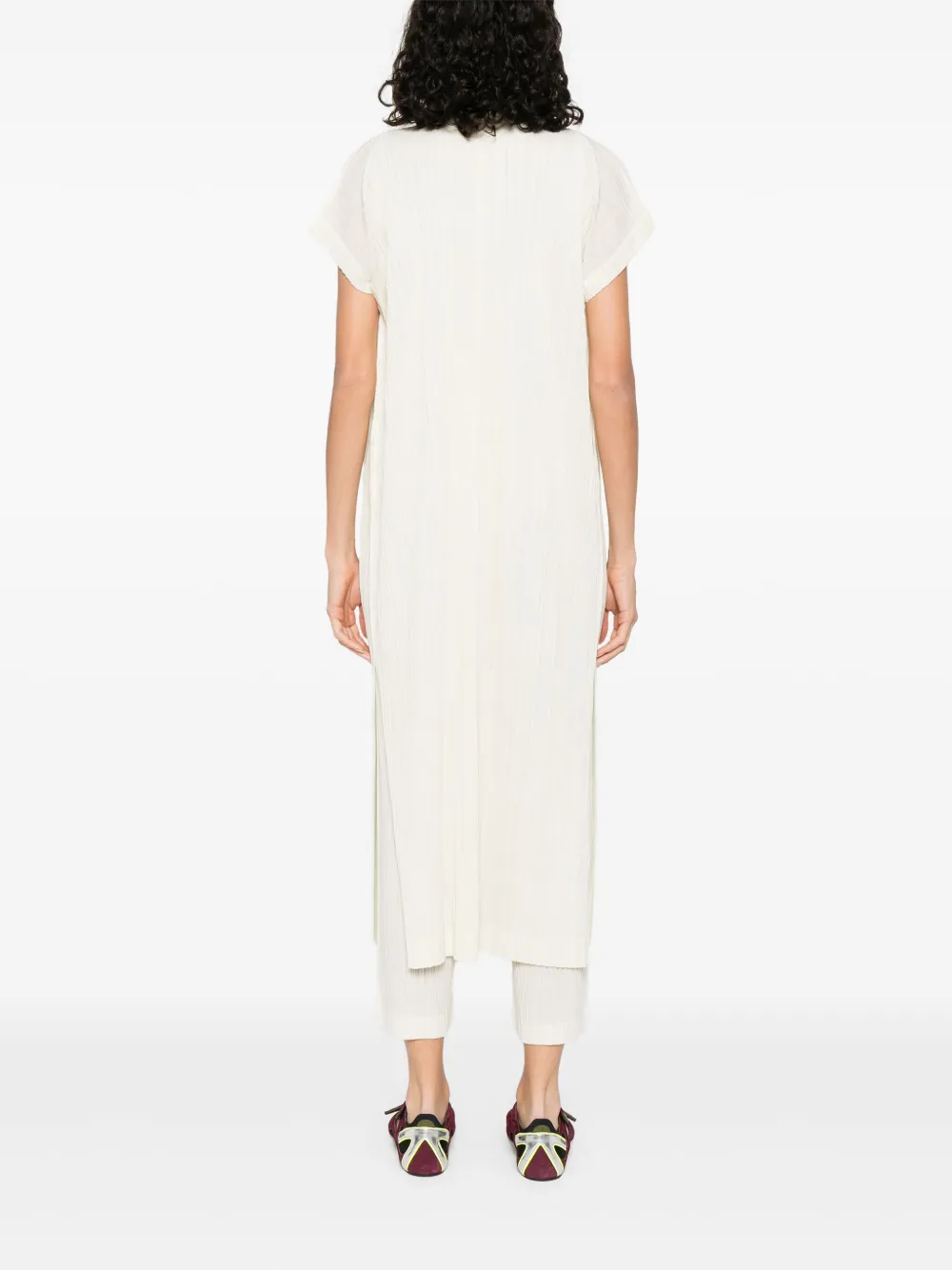 Pleats Please Issey Miyake Ramie geplooide top Beige