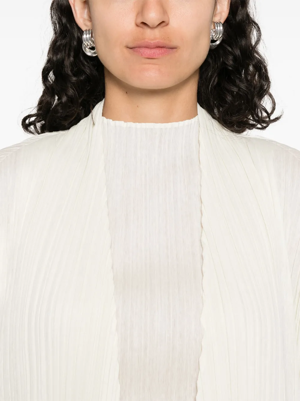 Pleats Please Issey Miyake Ramie geplooide top Beige