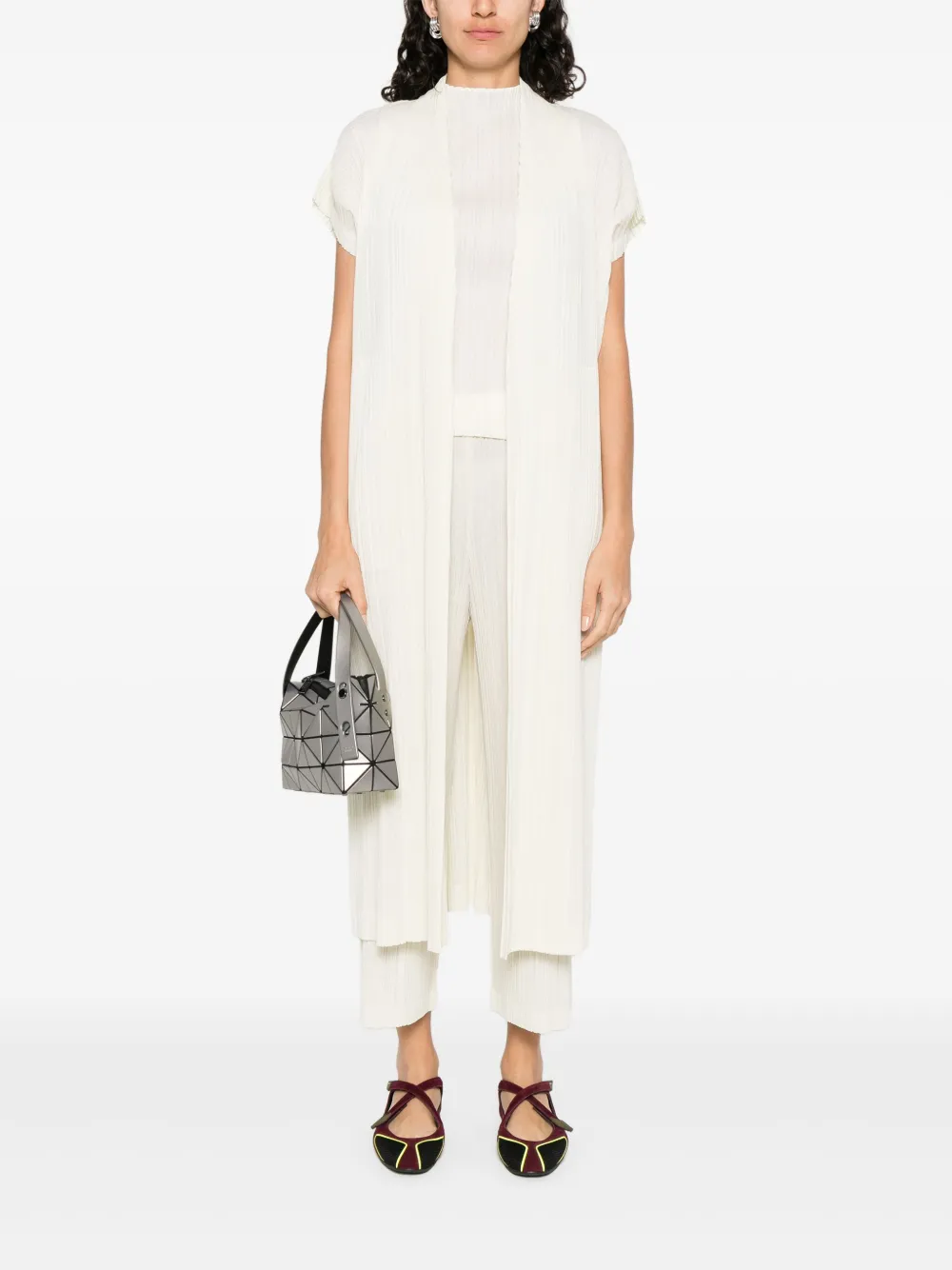 Pleats Please Issey Miyake Ramie geplooide top Beige