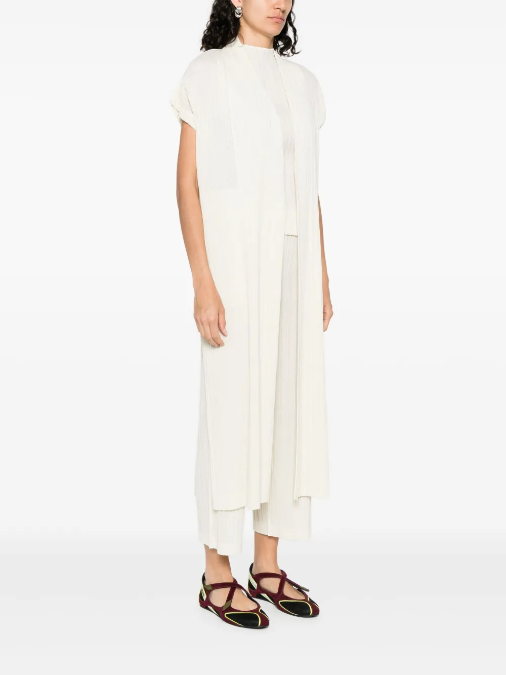 Pleats Please Issey Miyake Ramie geplooide top Beige