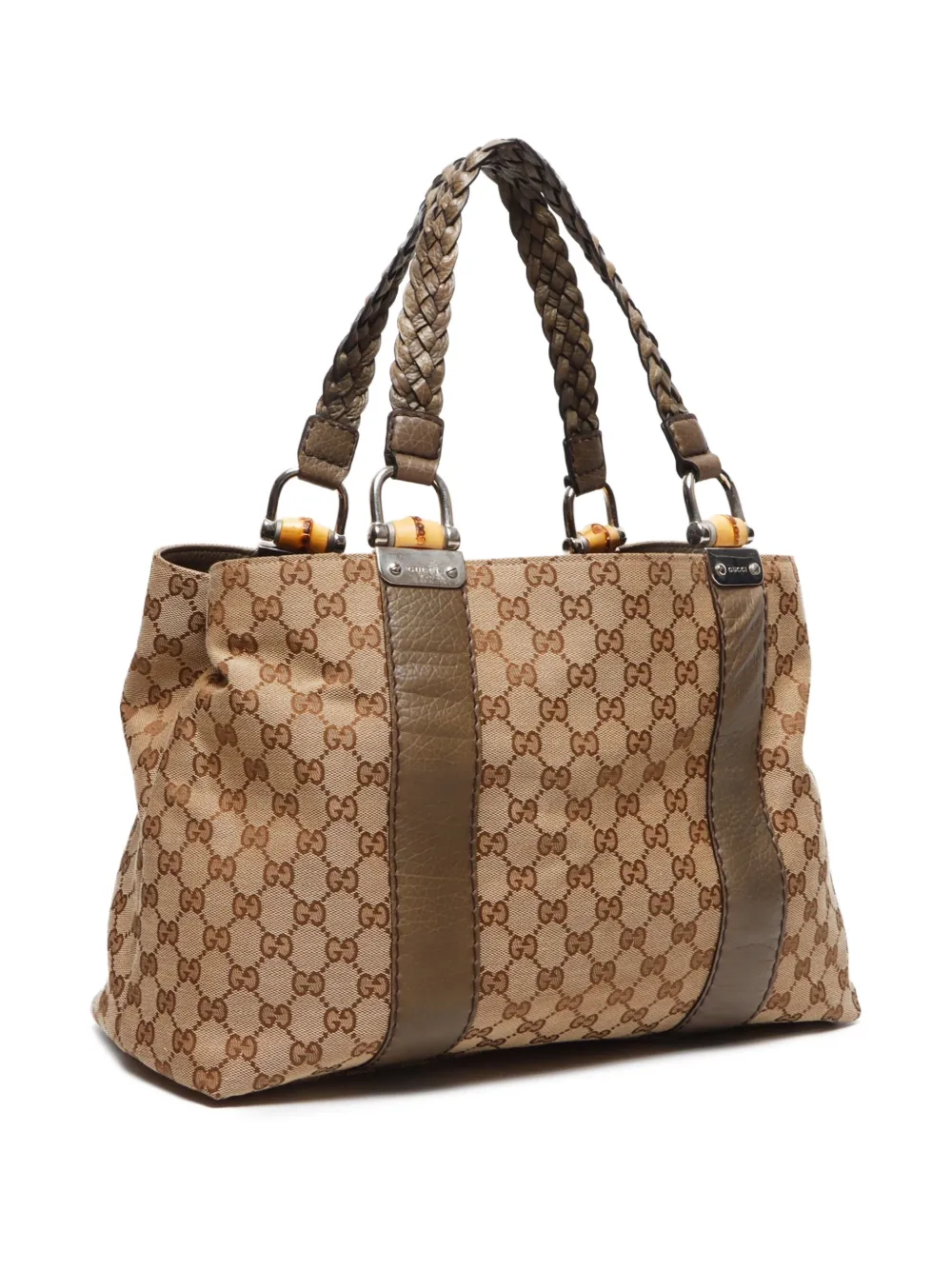 Pre-owned Gucci 2000-2010s Gg Canvas Bamboo Tote Bag