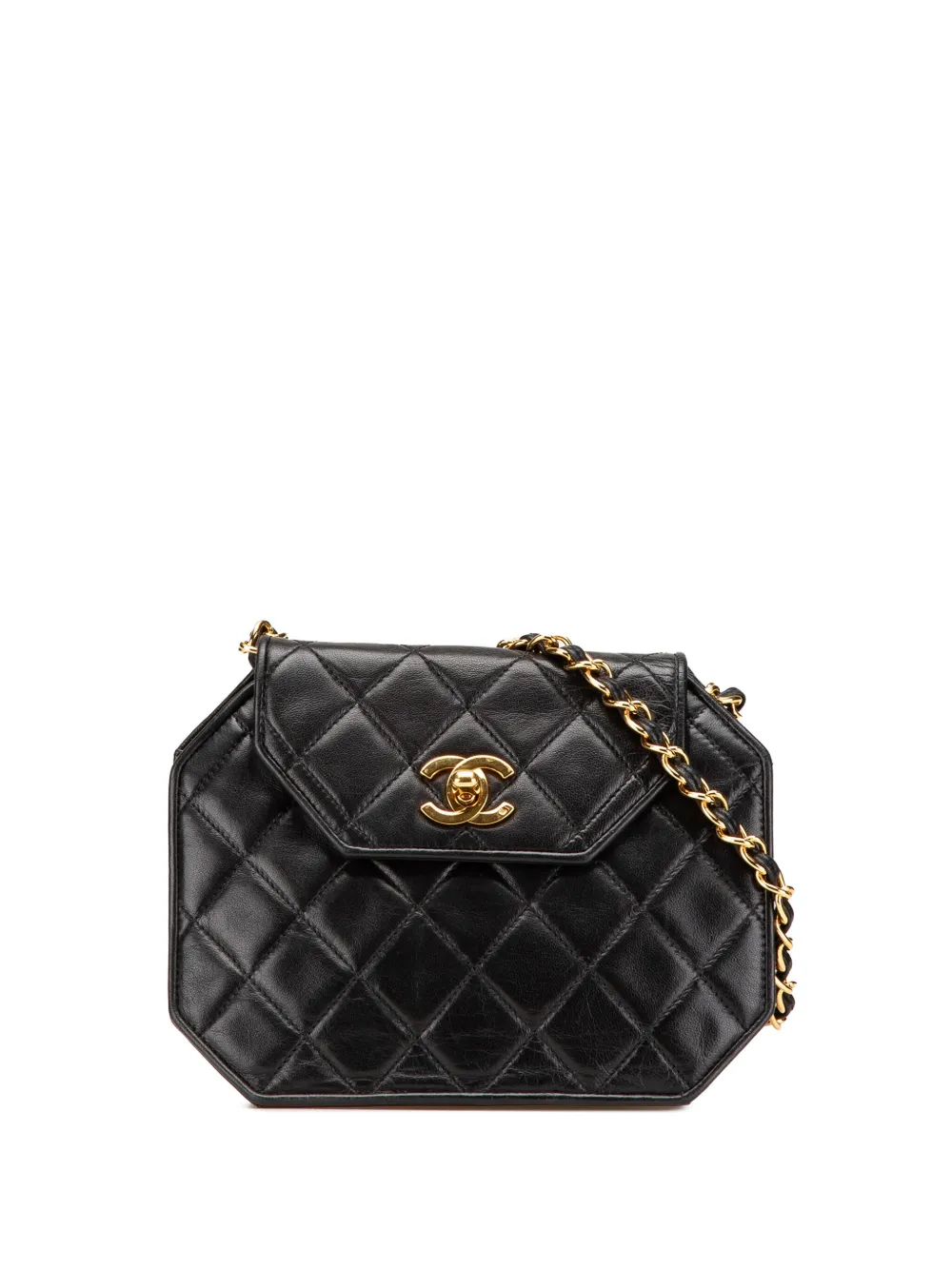 Pre-owned Chanel 1989-1991 Cc Quilted Lambskin Octagon Flap Crossbody Bag