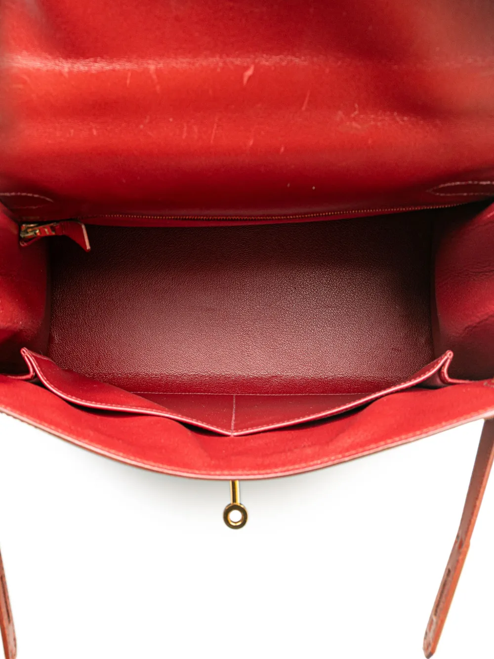 Pre-owned Hermes 1999 Tricolor Box Calf Kelly Sellier 32 Satchel In Red