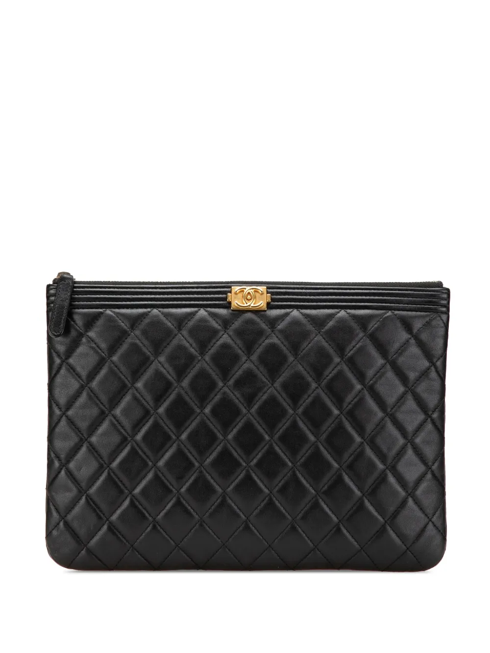 Pre-owned Chanel 2016-2017 Medium Quilted Caviar Boy O Case Clutch Bag
