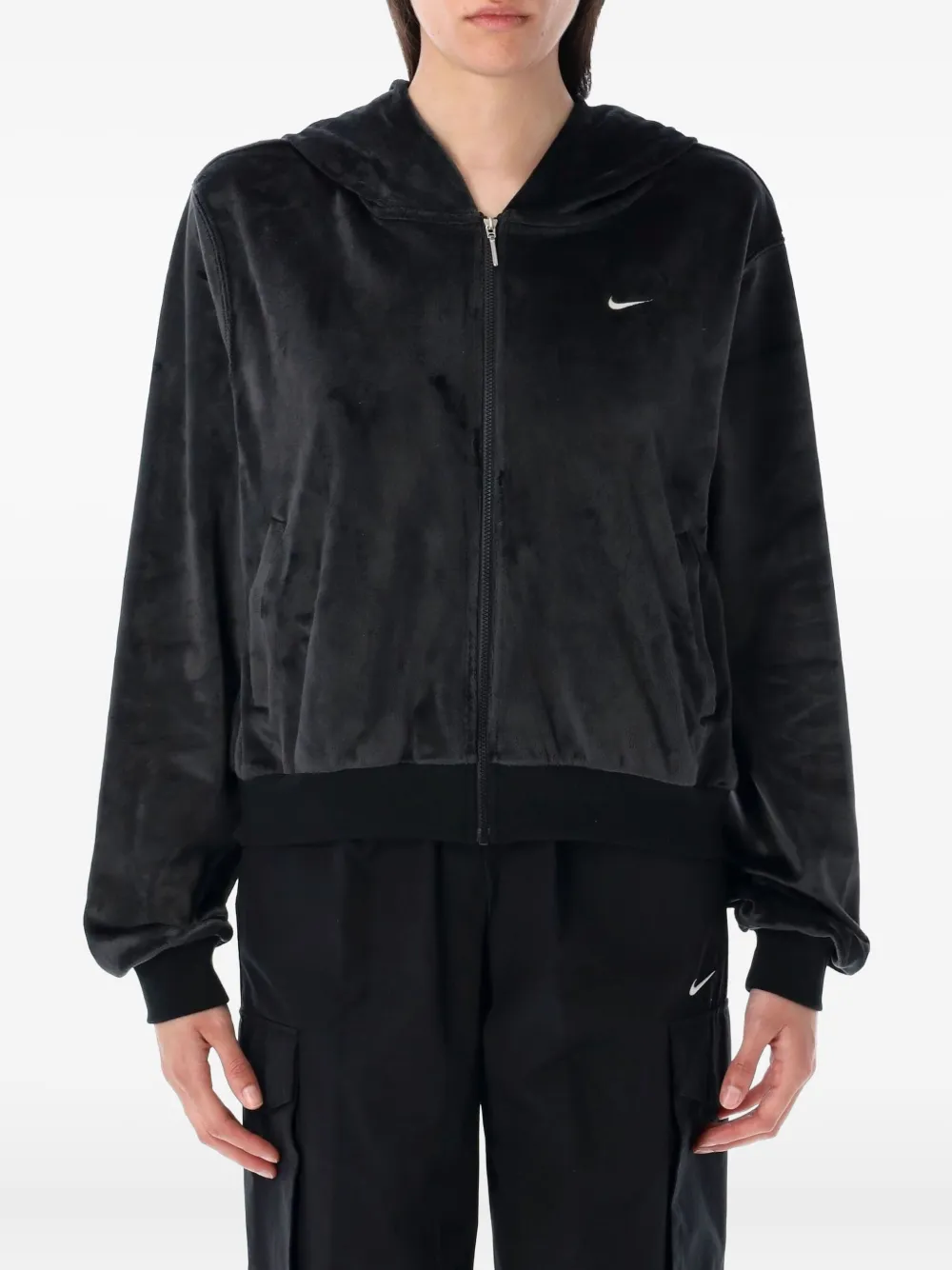 Nike zip-up velour hoodie | Black | Image 1