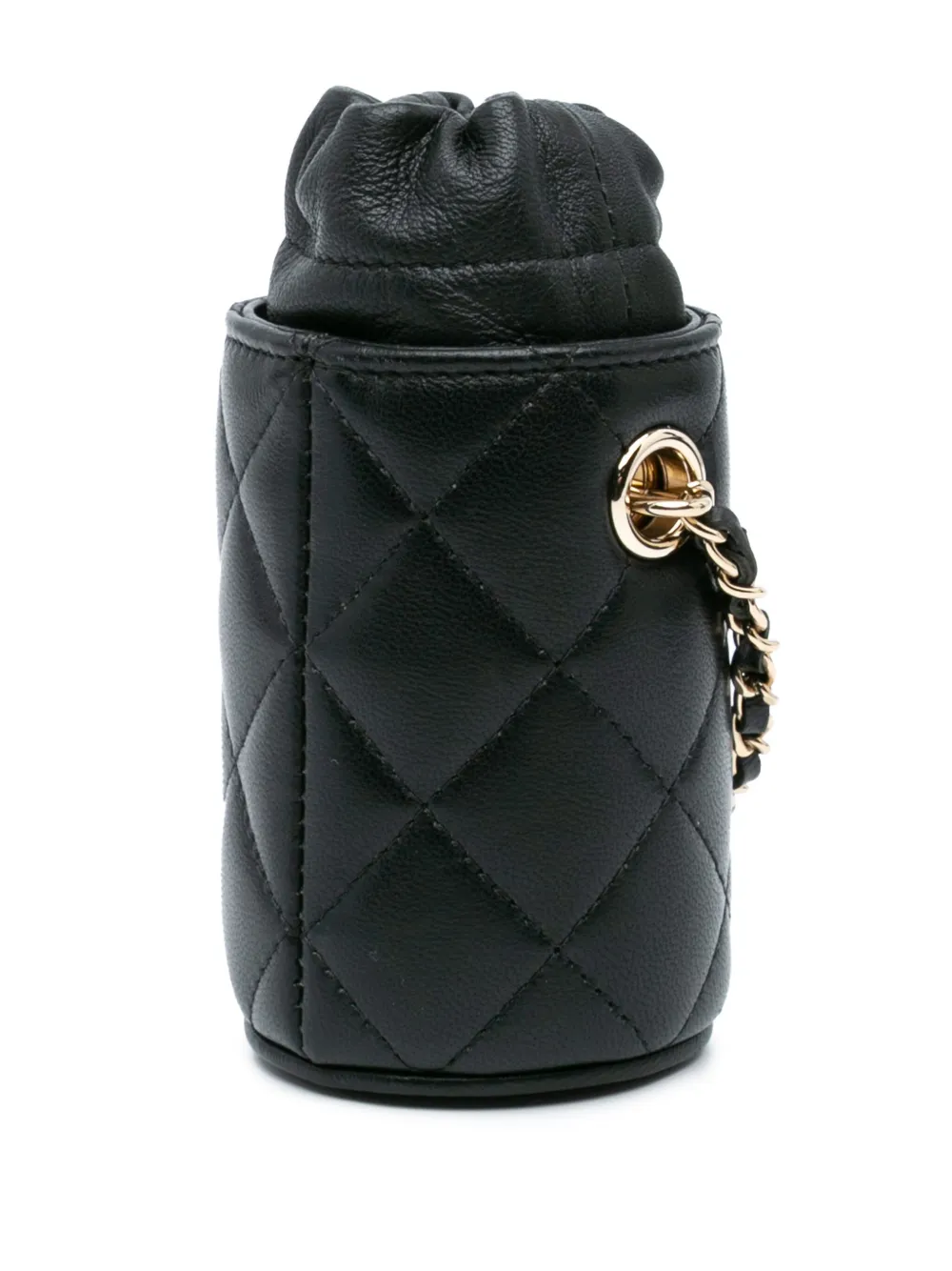 Pre-owned Chanel 2021 Micro Quilted Lambskin Drawstring Bucket Bag Crossbody Bag In Black
