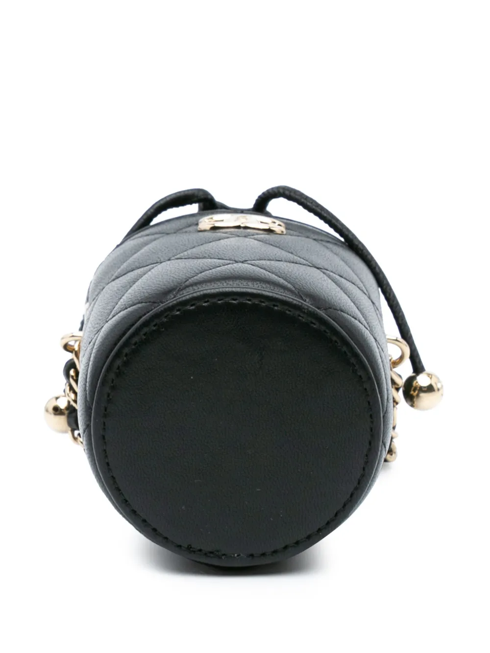 Pre-owned Chanel 2021 Micro Quilted Lambskin Drawstring Bucket Bag Crossbody Bag In Black