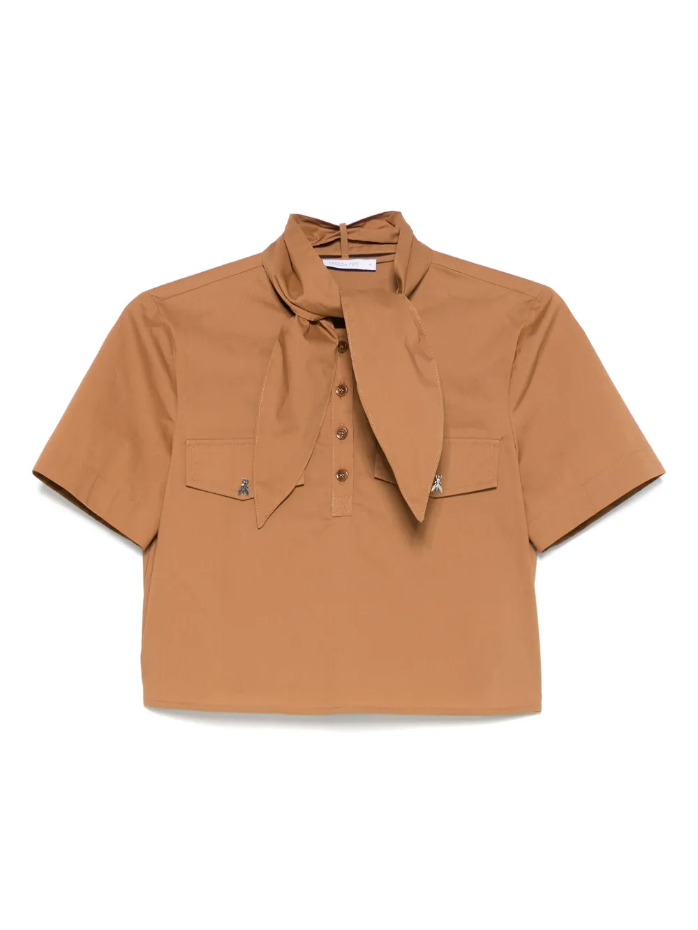 Patrizia Pepe Popeline blouse met sjaaldetail Bruin