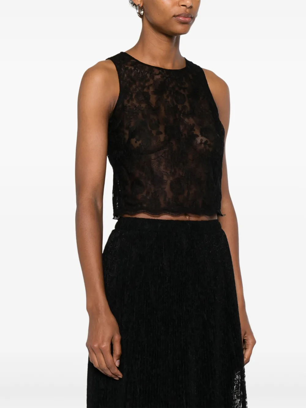 Ermanno Scervino Top met bloemenkant Zwart