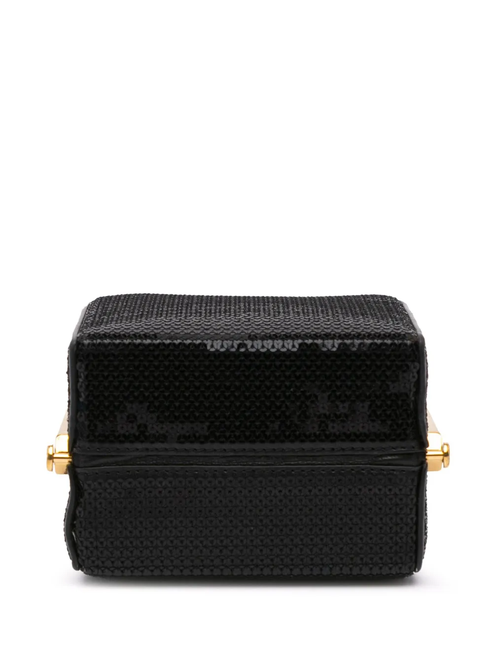 Pre-owned Celine 2022 Leather Sequin Triomphe Minaudiere Clutch Bag In Black