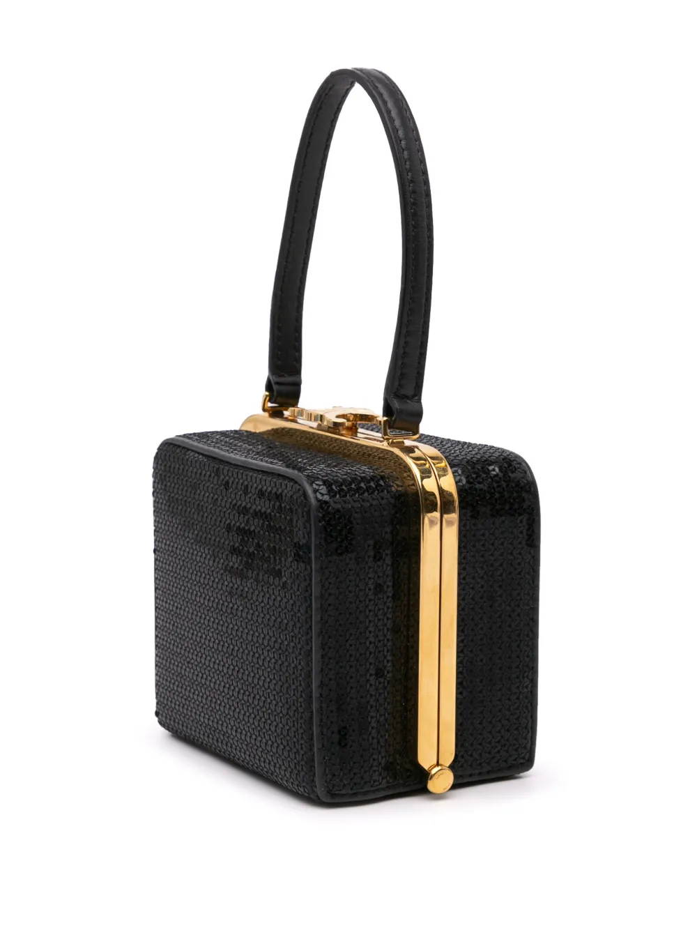 Pre-owned Celine 2022 Leather Sequin Triomphe Minaudiere Clutch Bag In Black