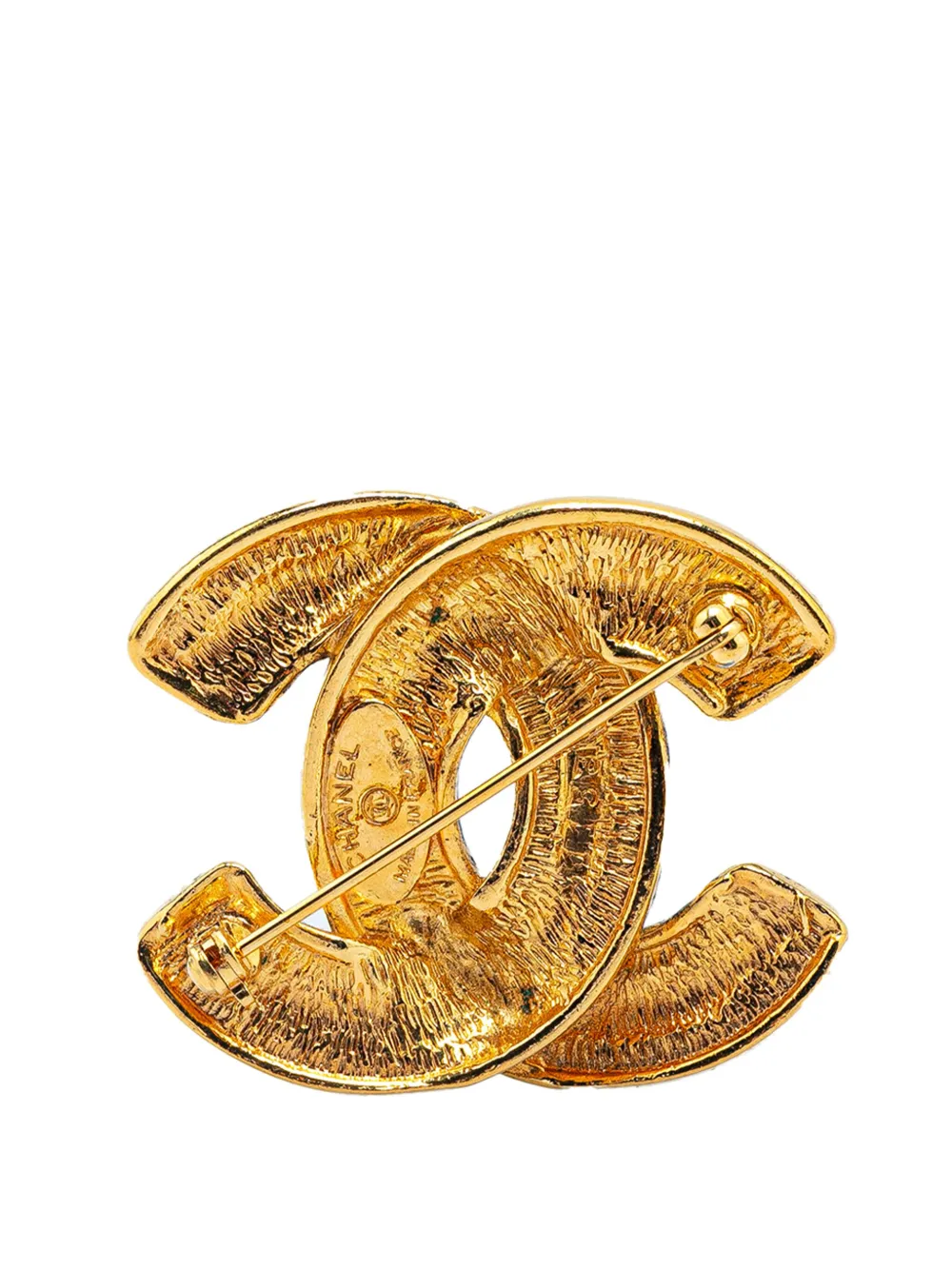 Pre-owned Chanel 1970-1980 Gold Plated Cc Quilted Brooch Costume Brooch