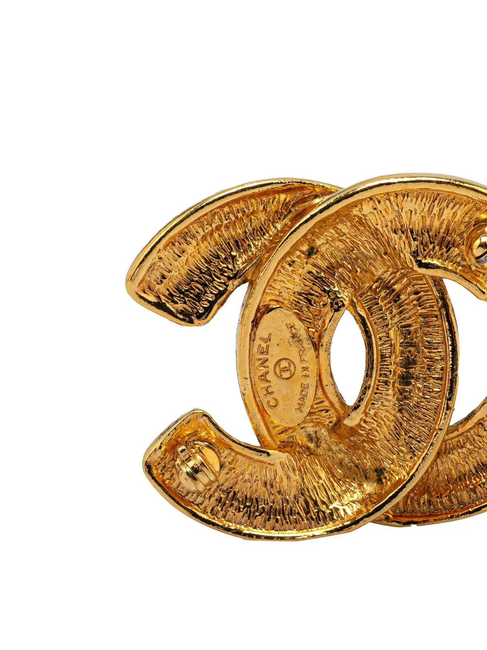 Pre-owned Chanel 1970-1980 Gold Plated Cc Quilted Brooch Costume Brooch