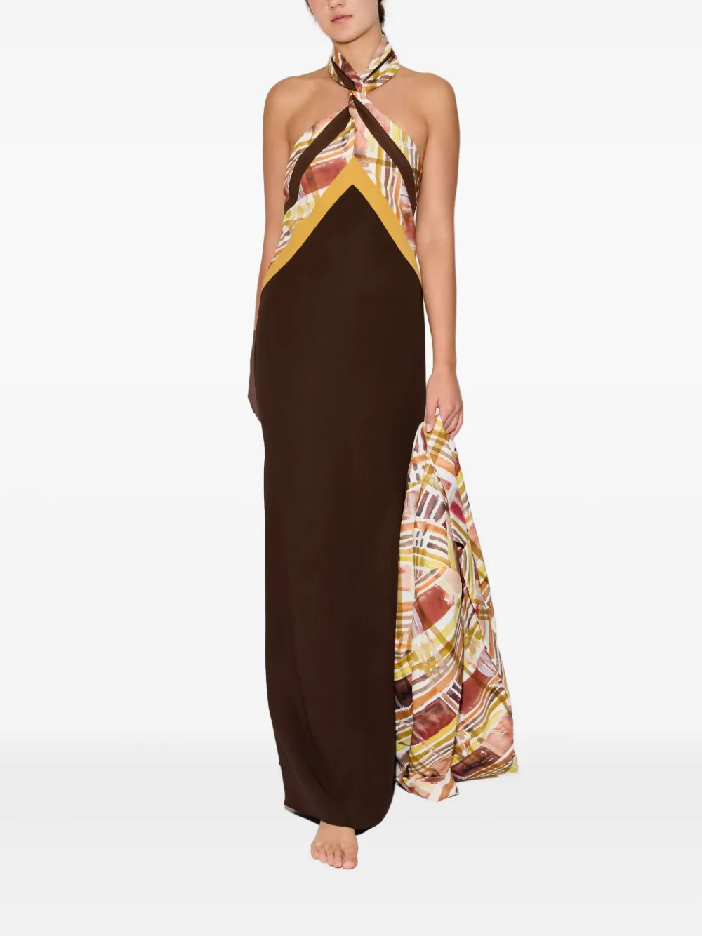 Rosie Assoulin Maxi-jurk met halternek en gedraaid detail - Bruin