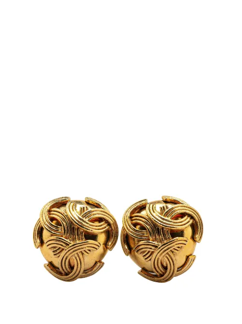 Boucles d'oreilles en plaqué Round Clip Triple CC (1994) - CHANEL Pre-Owned - Modalova