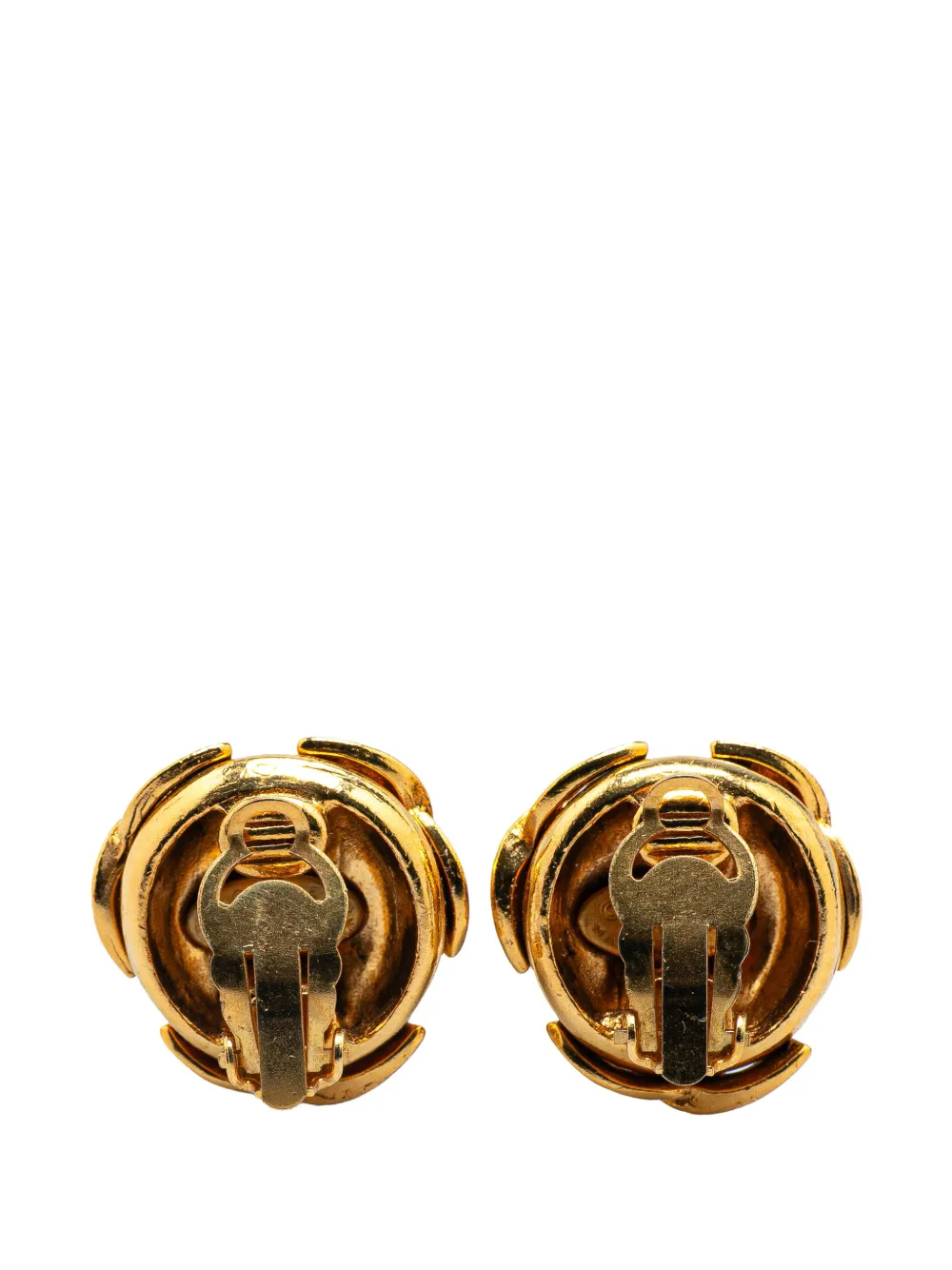 Pre-owned Chanel 1994 Gold Plated Triple Cc Round Clip On Earrings Costume Earrings