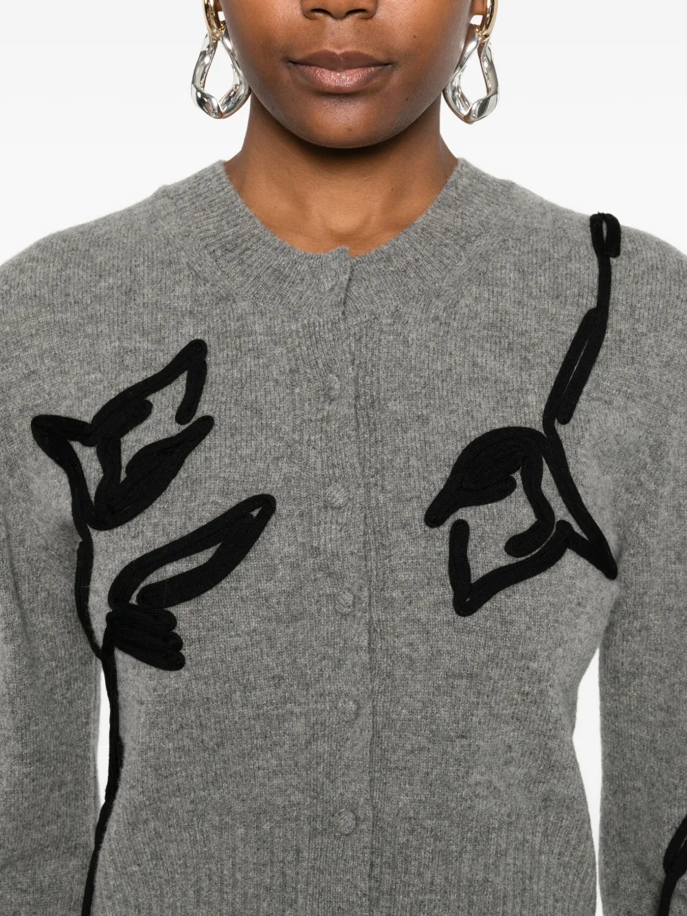 Erdem Floral-embroidered Tie-detail Cardigan In Gray