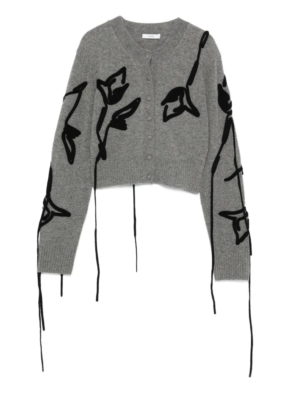 ERDEM floral-embroidered tie-detail cardigan | Grey | Image 1