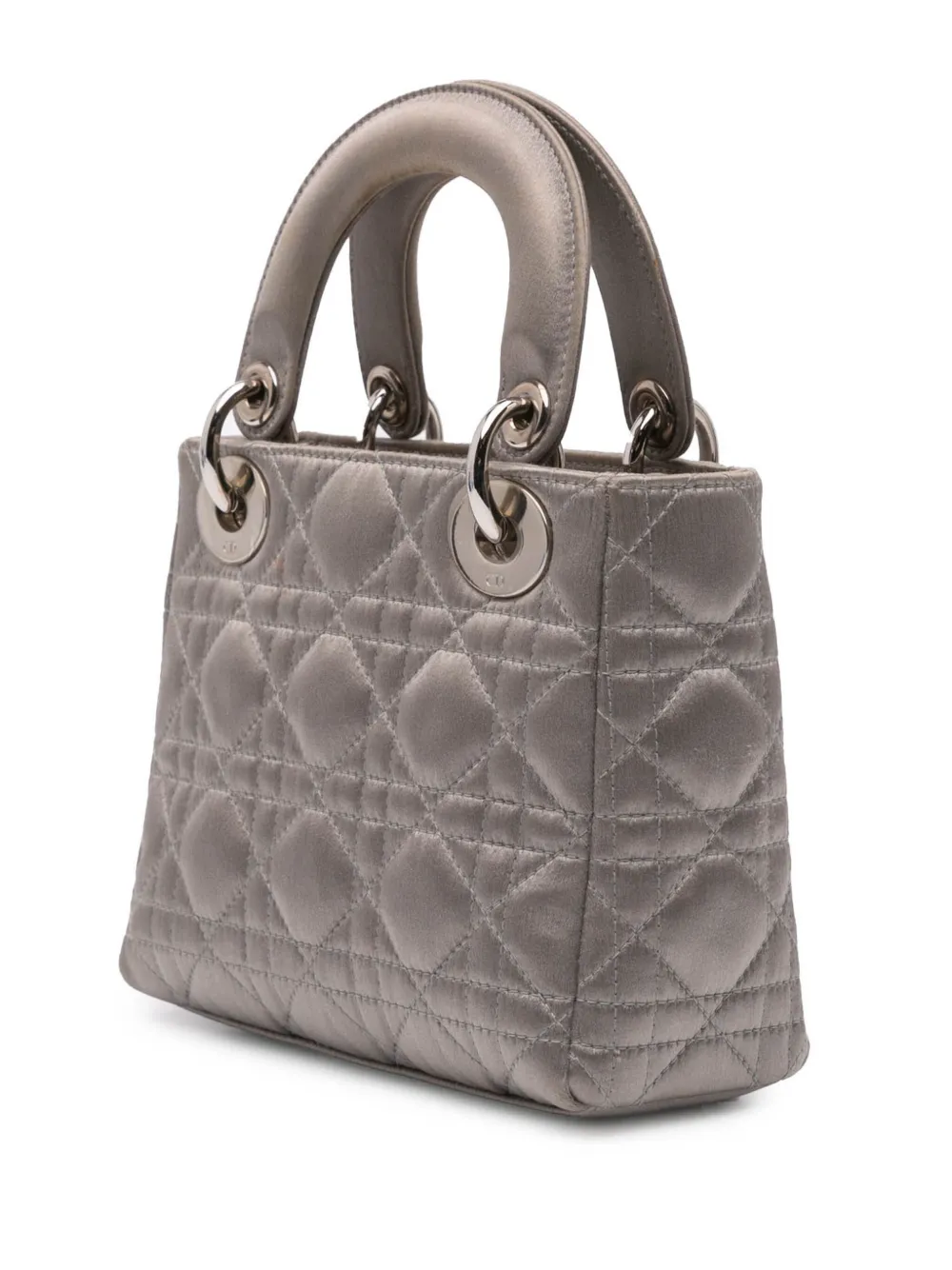 Pre-owned Dior 2011 Mini Satin Cannage Lady Satchel In Gray