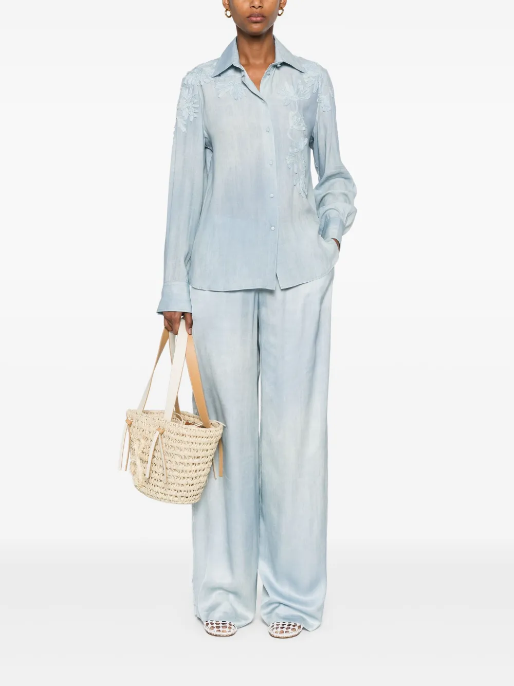Ermanno Scervino floral-embroidered shirt - Blauw