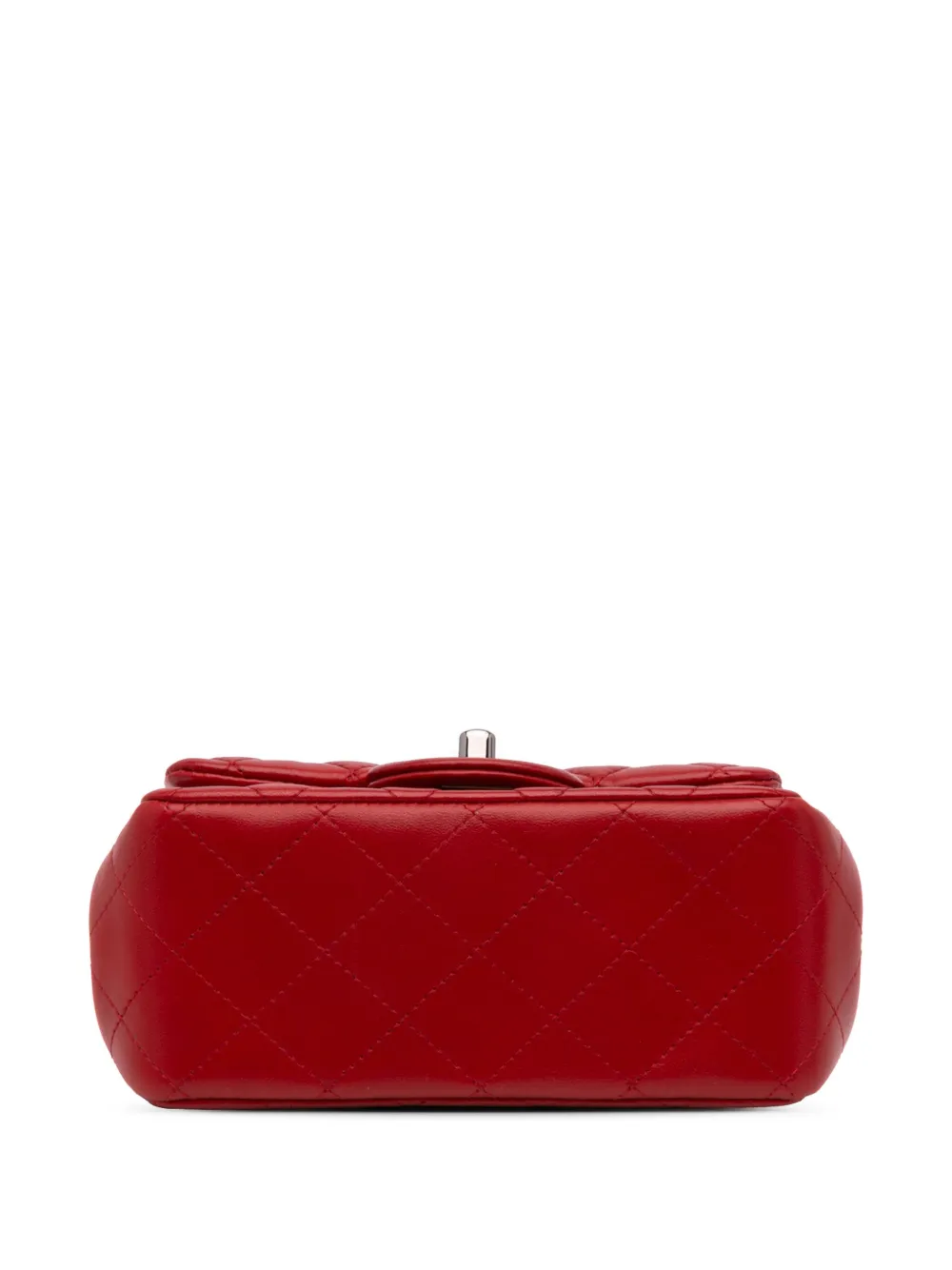 Pre-owned Chanel 2014-2015 Mini Square Classic Lambskin Single Flap Crossbody Bag In Red