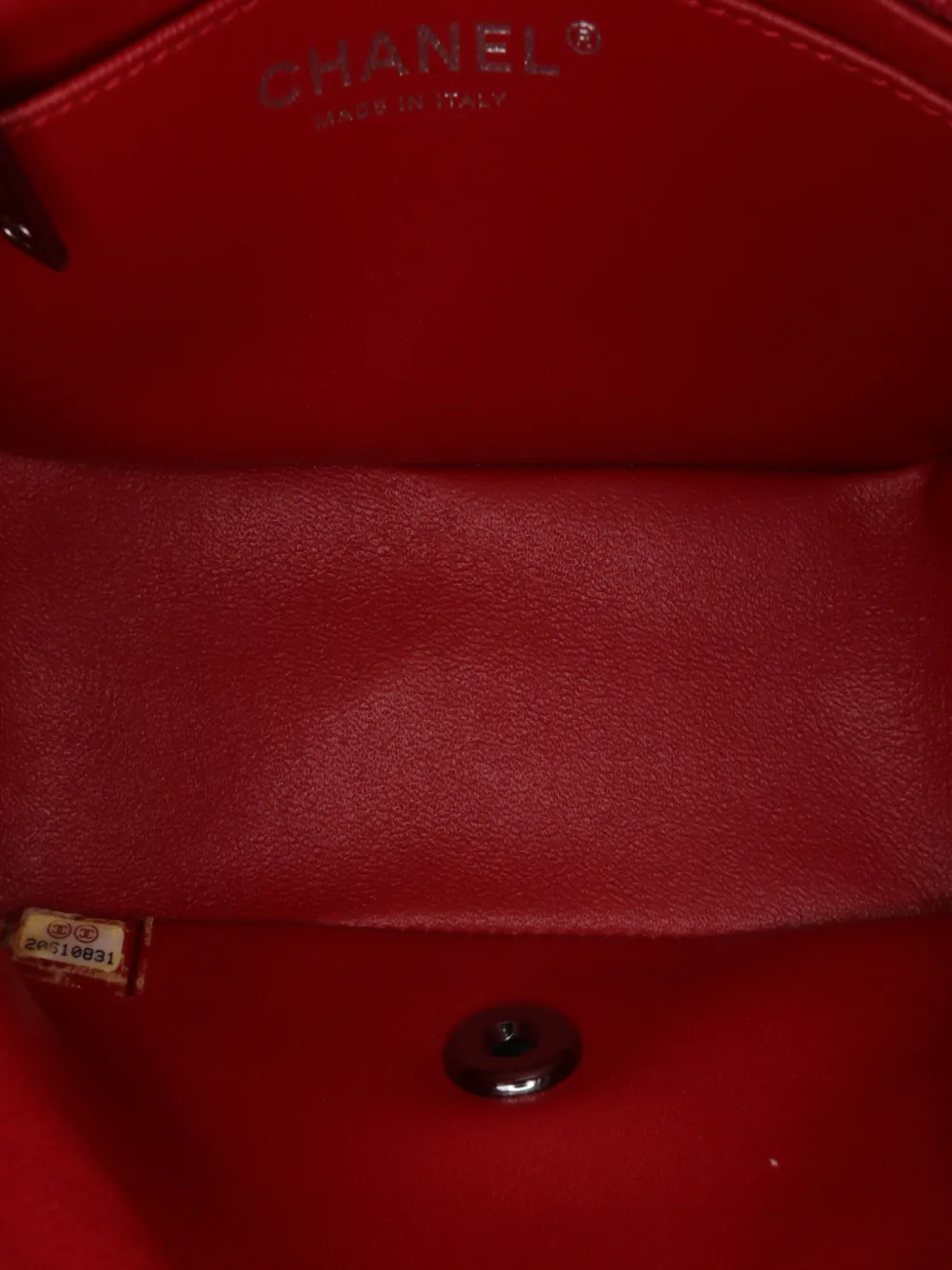 Pre-owned Chanel 2014-2015 Mini Square Classic Lambskin Single Flap Crossbody Bag In Red