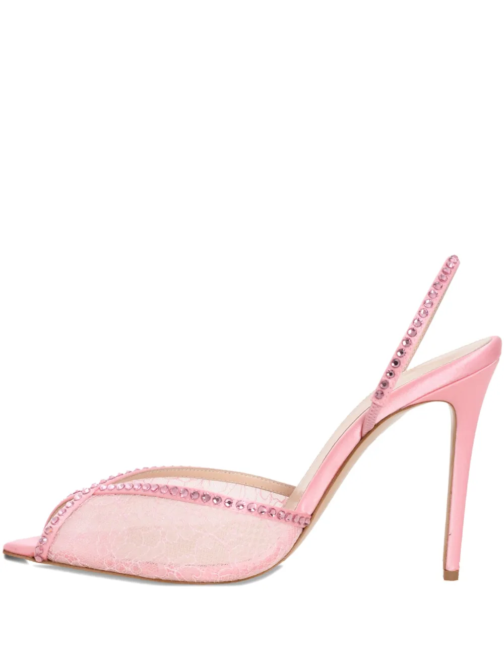 Andrea Wazen 105 mm slingback pumps verfraaid met kant Roze