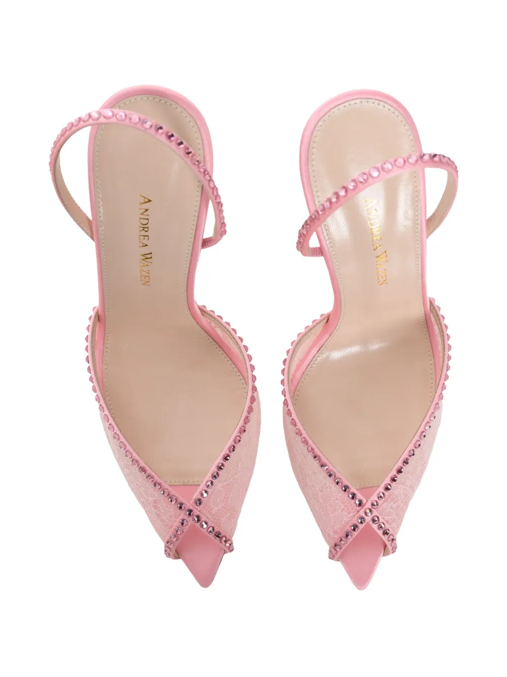 Andrea Wazen 105 mm slingback pumps verfraaid met kant Roze
