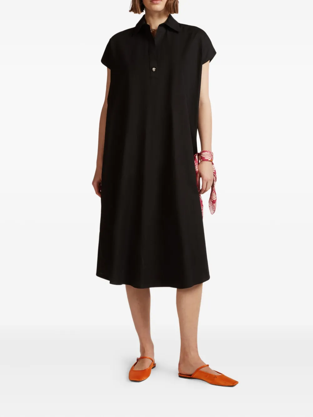 ELENA MIRO` Popeline midi-jurk - Zwart