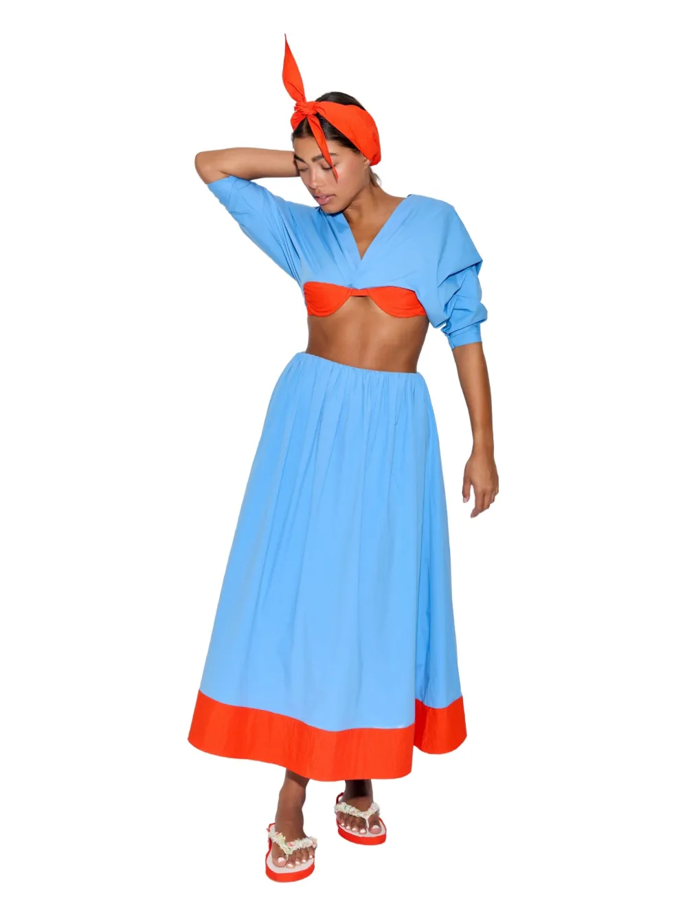 Rosie Assoulin Shirred Poplin midi skirt - Blauw