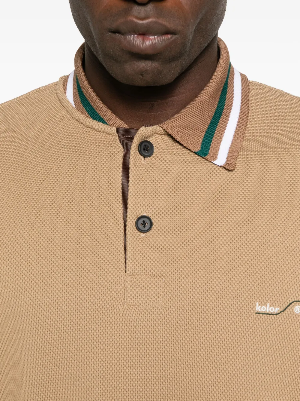 Kolor Poloshirt met geborduurd logo Beige