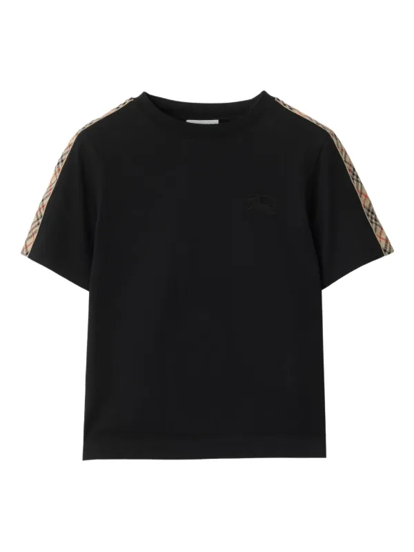 Burberry Kids Camiseta Com Acabamento Xadrez | Preto | FARFETCH BR
