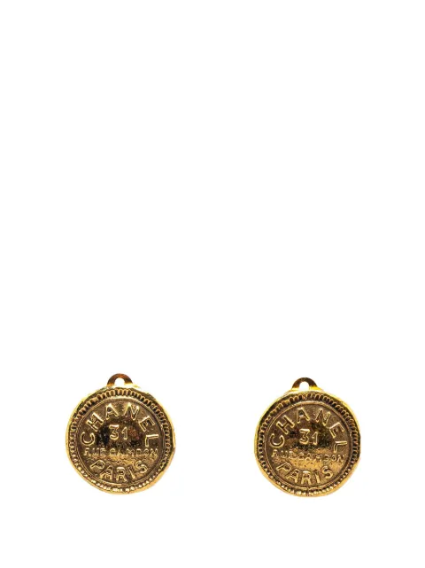 CHANEL Pre-Owned 1970-1980 Gold Plated Rue Cambon Round Clip on Earrings costume earrings