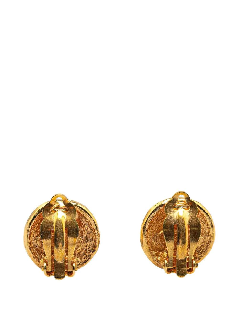CHANEL Pre-Owned 1970-1980 Gold Plated Rue Cambon Round Clip on Earrings costume earrings | Image 2