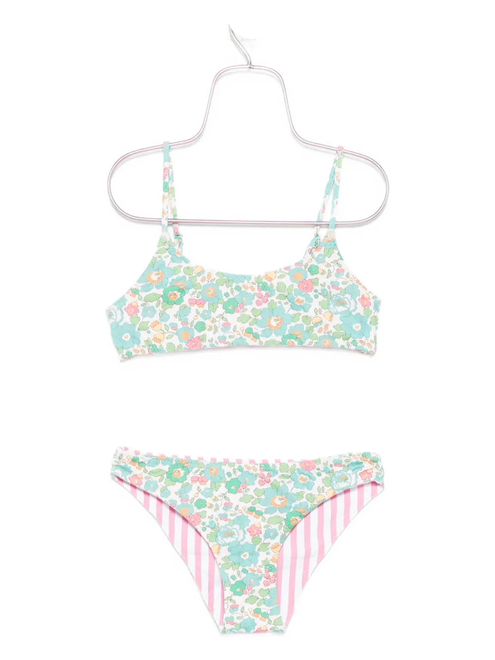 MC2 Saint Barth Kids floral-striped reversible bikini Beige