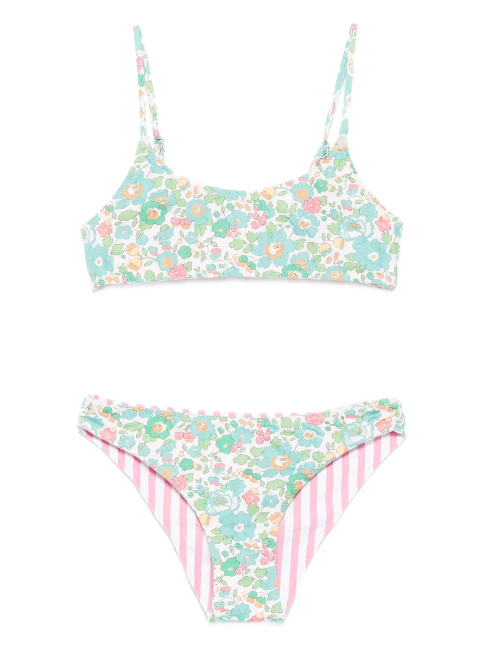 MC2 Saint Barth Kids floral-striped reversible bikini Beige