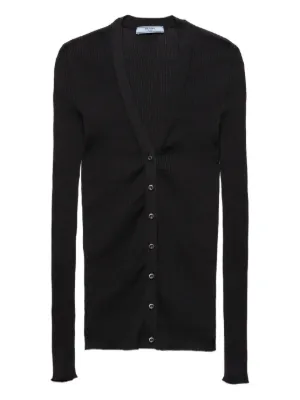 Prada metallic-threading wool-cashmere Cardigan | Black